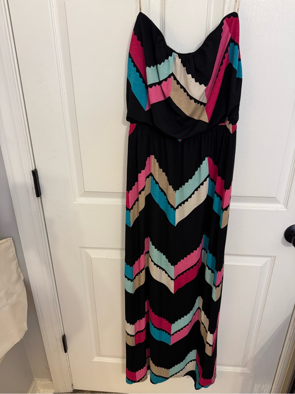 Xhilaration Black Strapless Maxi Dress with Pink, Teal and Cream Chevron